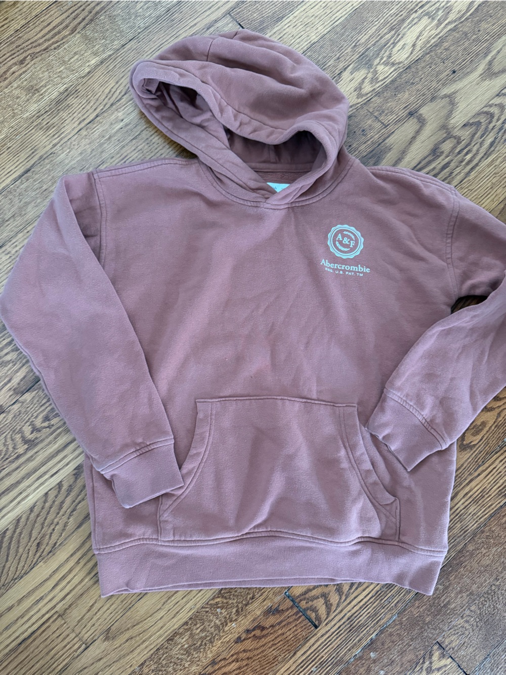 Abercrombie kids salmon copper burnt orange logo fall hoodie sweatshirt 11/12